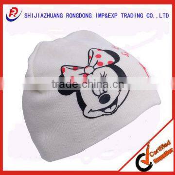 winter knitted hat and cap with birds or hellokitty painting