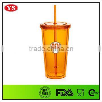 Bpa Free 20oz Plastic Double Wall Cold Cup With Straw