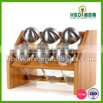 Hot Selling Bamboo Rack Set With Six Glass Spice Jars Wholesale photo-4