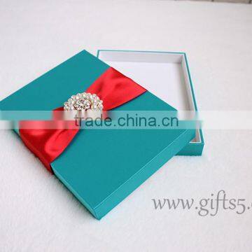 Custom Handcraft Blue Wedding Invitations Silk Box photo-6