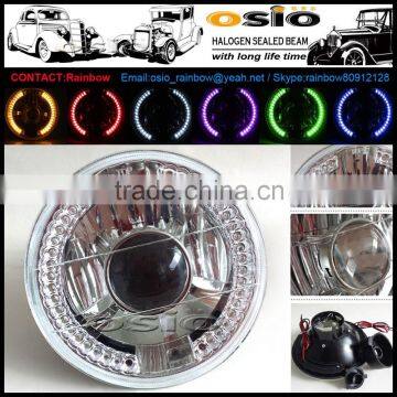 7 Round BMC Semi Sealed Beam lens with LED Halo Ring Auto Halogen sealed beam H4 or HID H4 Xenon Bulb