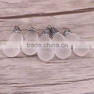 White Crystal Glass Gourd Pendant, Lucky Gem Pendant Pave Crystal Jewelry