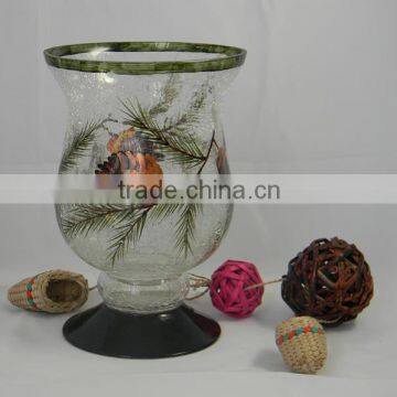 Glasslucky: hot sales glass storm lantern with decal for home decorate for sale