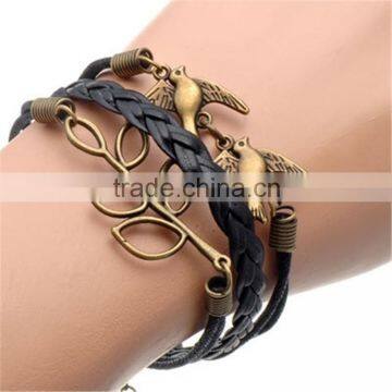 MYLOVE black leather bracelet love bird jewelry design ML10019