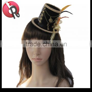 Feather golden Lace decorative fascinator Hair Clips black Mini Top Hat Burlesque Fancy Dress