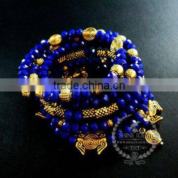 vintage antiqued gold wings deep blue faceted glass beads 6 layers chunky chic fashion wiring bangle bracelet jewelry 6490041