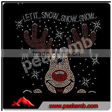 Let It Snow Deer Christmas Hot fix Rhinestone Iron On transfer for Clothing