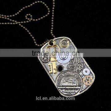 2015 Yiwu Fashion Imitation Jewelry Steampunk Necklace Dog Tag Gear Steam Key Butterfly Pendant Cameo Statement Necklace photo-4