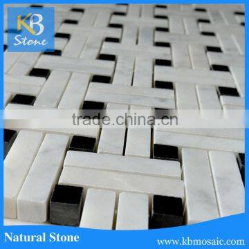 Basketwave Design Marble Mosaic Wall Tile For Bathroom And Living Room