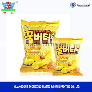 Top quality custom printed laminating clear plastic bag for potato chips/potato chips packaging film