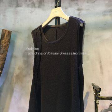 High Quality Hollow Out Wool Black Sundress Womans Beautiful Dress