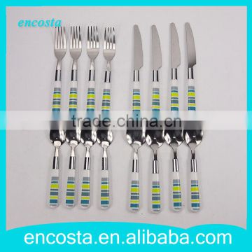 Green Strip Colorful 16Pcs Stainless Steel Cutlery Set With Plastic Handle