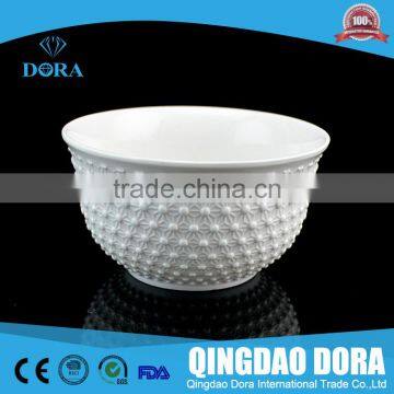 personalized hotel porcelain embossed bowl/ customized shape hotel white bowl