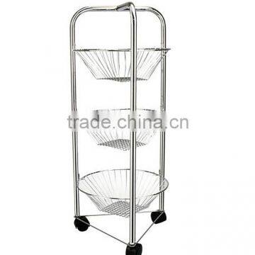 High quality 3 Tier Round Vegetable Fruit Cart Trolley Storage Rack Basket Stand