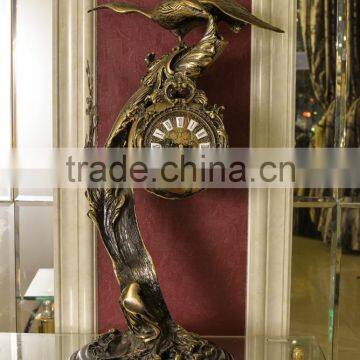 Vintage Bird Landing on Branch Decorated Table Clock, Antique Design Table Clock with Marble Base