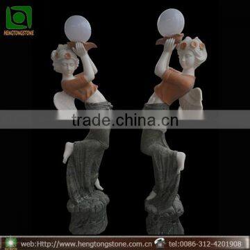 Hand Carved Garden Marble Angel Lamp Statue