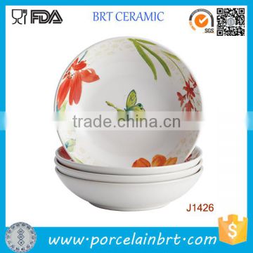 Flower Theme Fancy Butterfly Ptinting Soup Plate