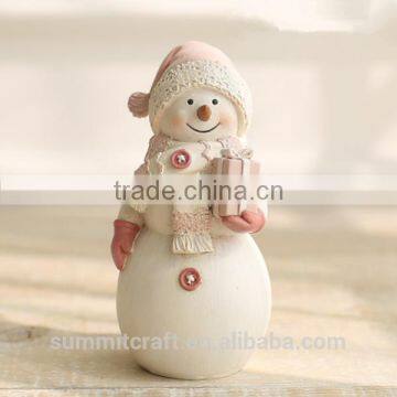 Resin Pink Cute Snowman Figurine Christmas Decorations photo-4
