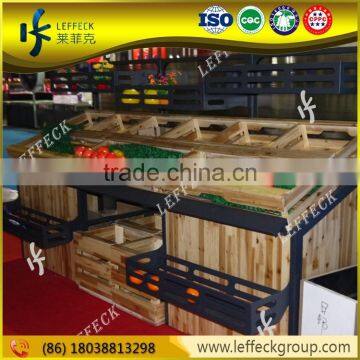 Newly designed wooden fruit vegetable display rack in supermarket