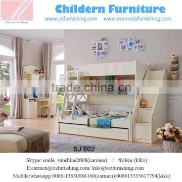 SJ802 white color fashion MDF bunk bed withStep ladder for kids