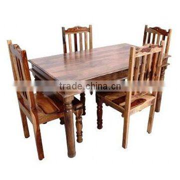 Fine rustic finish four sitter wooden restaurant dining table