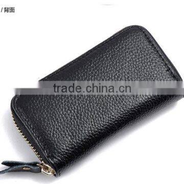 New Black Key Genuine Leather Clutch Zip-Around Interior Chain Holder Key Wallet