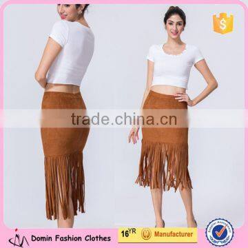 New Design Wholesale Women Clothing Manufacturer Fringing Suede Midi Skirt