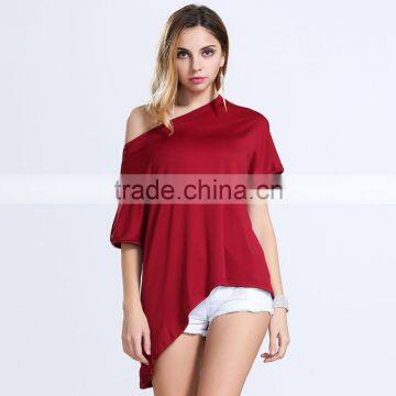Chinese Factory Wholesale 2016 New Design Summer Loose Shoulder Blank Tee Shirt for Women photo-6