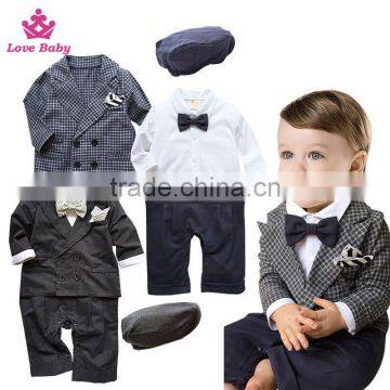 Boys Gentlemen Long Sleeve Bodysuit Infants Rompers and Coat Sets Baby Boys Suit