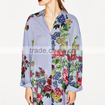 Designer Office Women Wear Floral Print Long Sleeve Striped Shirt photo-5