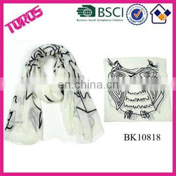 HIGH QUALITY LADY ANIMAL PATTERN WRAP WHITE OWL PRINT SCARF