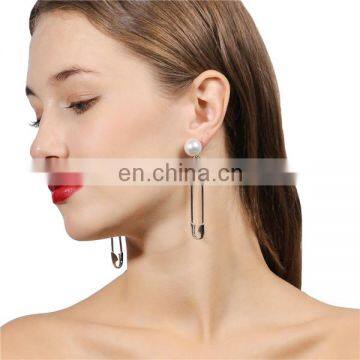 Fashion Personality Flat Pearl Pin Sharp Stud Silver Earrings