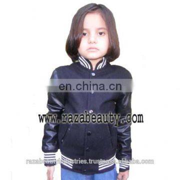 Black Kids Varsity Jackets, Custom Embroidery Children Baseball Jackets, Wool Leather Jackets, Girls Bomber Jackets