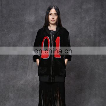 Factory price hot style black Merino sheep shearling fur jacket for women wear