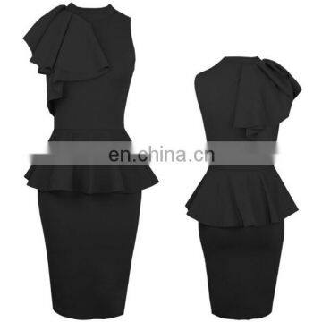 Asymmetric sleeves elegant woman bodycon dress in black color