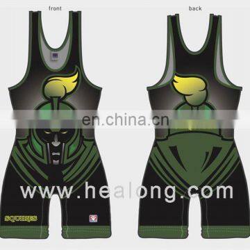 Healong Sport Dital Printed Sublimation Lycra Wrestling Singlet Spandex