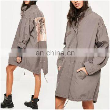 China Supplier OEM Winter 's Coat for Women Ladies Parka Coats With Embroidery Sequin Pattern photo-6
