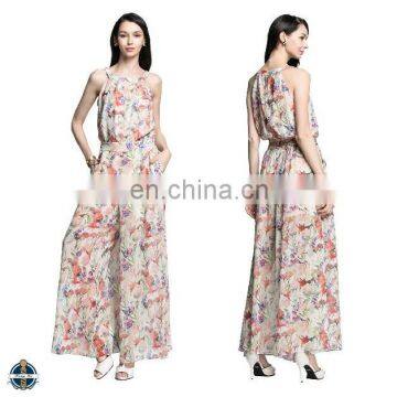 T-JP502 Chiffon Long Maxi Rompers Floral Print Jumpsuits for Women 2016