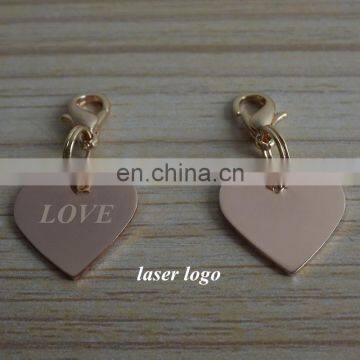 heart metal tag custom laser engraved LOVE zipper Jewelry tag