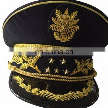 top quality of gold embroidery visor and cap band military peak cap