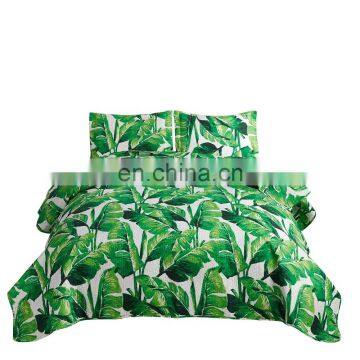 Tropical Jungle Plant Ultrasonic Quilt Sets Summer Quilt Lightweight Microfiber Bedspreads