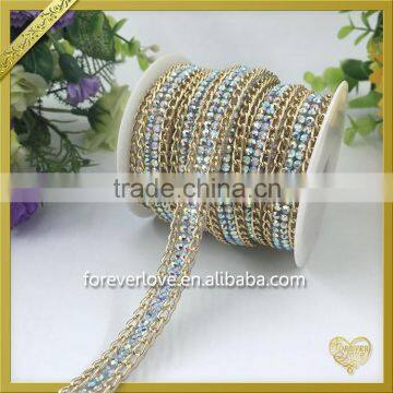 Hot Fix 2 Rows Green Resin Stones Trimming Iron on Glitter Trim Alloy Rhinestone Chain FHRS-014 photo-2