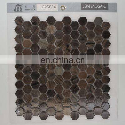 Foshan Hexagon Shape Marble Texture Glass Mosaic Tile Black Marble Texture Hot Melting Glass Mosaic Tile