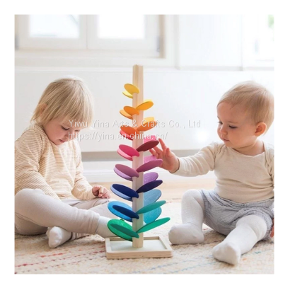 Kids Wooden Educational Toys Home Play Toy Tree Rainbow Petal Ball Track Rock toy Marble Tree