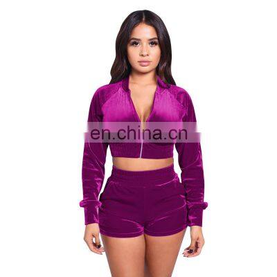 Clothing Wholesale Custom Solid Color Long-sleeved Shorts Suit Sexy Casual Two-piece Plus Size Women's Clothing photo-3