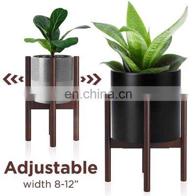 Simple Style Modern Design Extendable High Bearing Weight Indoor Outdoor Adjustable Bamboo Wood Plant Stand