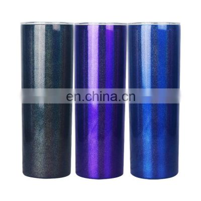 Sublimation Glitter tumbler 20oz Stainless Steel Blank Sublimation Tumbler with Lid and Metal straw