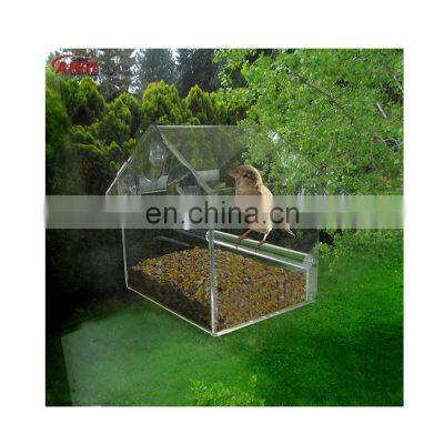 House-shaped wall mount clear Acrylic window bird seed feeder