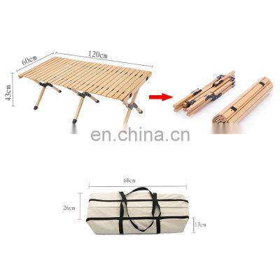 New Design Outdoor Lightweight Bbq Picnic Roll up Bamboo Tablet Folding Beech Wood Camping Table With Storage Bag photo-2
