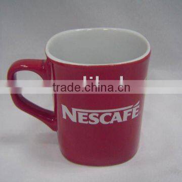 Ceramic square red Nescafe mug/cup with gold line logo, accept customized design